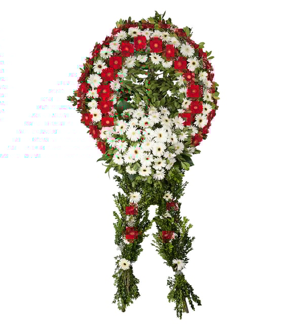Kırmızı-Beyaz Gerberalar Ayaklı Cenaze Çelenk